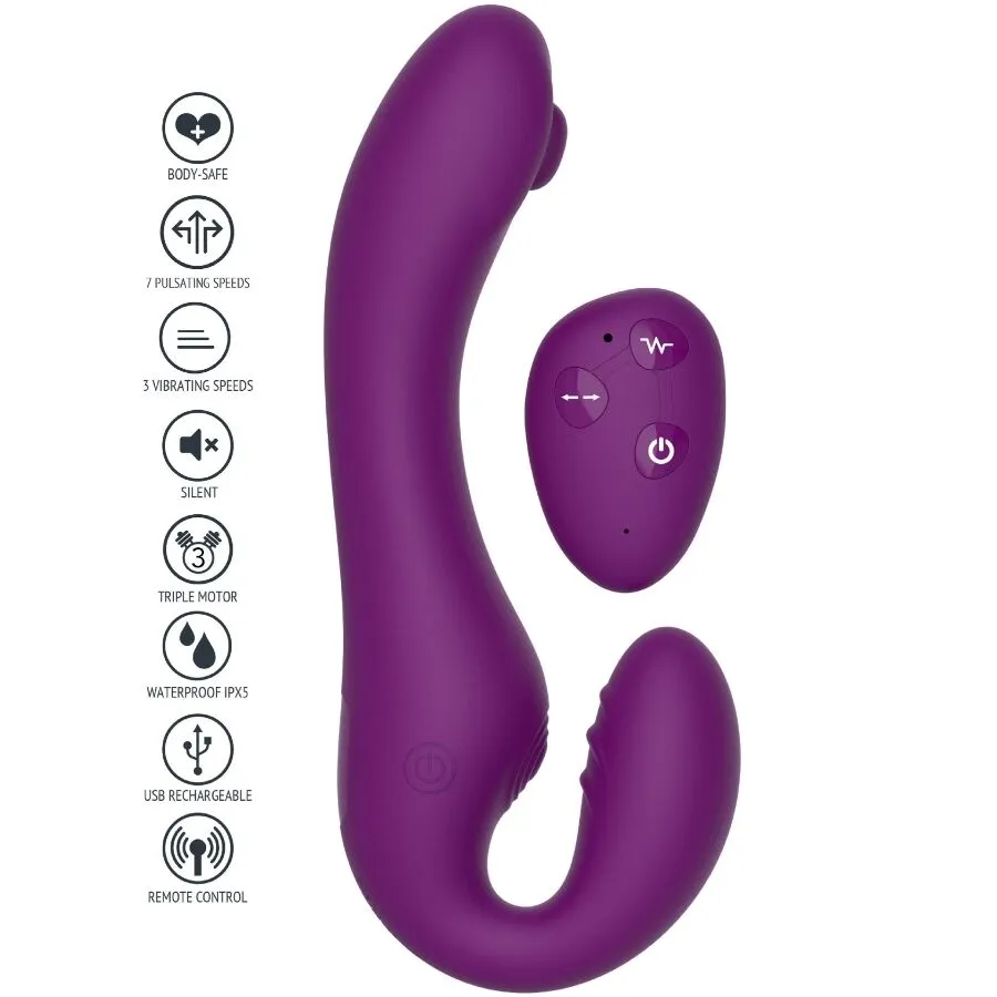 Vibratore 2 IN 1 strapless strap-on con telecomando viola – Xocoon