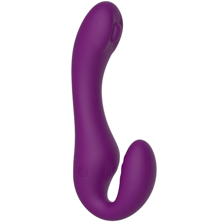 Vibratore 2 IN 1 strapless strap-on con telecomando viola – Xocoon